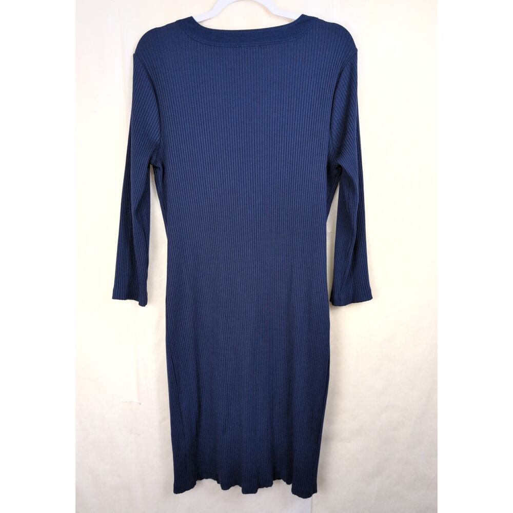 Polo Ralph Lauren navy blue ribbed knit lace up midi dress Sz XL Preppy Minimal - Picture 3 of 9